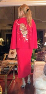 Painted leopard on back of red cape