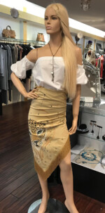 Leopard stole worn as a skirt