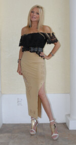 Long painted leopard skirt with gold studs