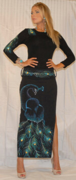 Peacock painted long skirt with hip belt