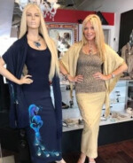 Peacock skirt and wrap on mannequin