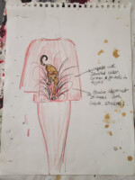 Red cape with painted leopard design